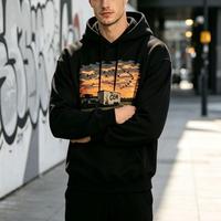Vêtements personnalisés en tissu épais, sweat-shirt graphique surdimensionné pour homme avec impression numérique directe à jet d'encre