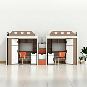Lit mezzanine en métal robuste avec bureau d'ordinateur intégré et étagère, lit superposé pour dortoir étudiant, mobilier scolaire universitaire - Product Image 2