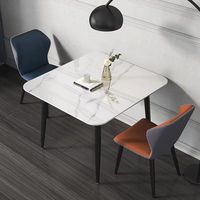 Mesa de Comedor Ajustable de Estilo Italiano, de Pizarra Cuadrada, Brillante, para Negocios, Recepciones, Negociaciones, Estilo Influencer, para el Hogar