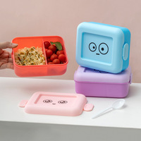 Boîte à lunch portable créative à 2 compartiments carrés de qualité alimentaire, design mignon, en plastique, utilisable au micro-ondes, boîte à bento pour aliments