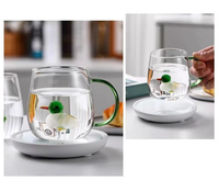Tasse à boisson réutilisable en verre avec poignée décorative, motif animal 3D dessin animé, faite à la main
