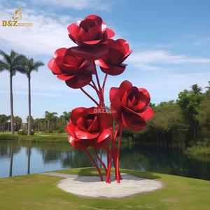 Granja Jardín Botánico Parque Forestal <span class=keywords><strong>Nacional</strong></span> Decoración Proyectos de diseño Instalación personalizada Enorme escultura de flor de rosa roja de metal grande - Product Image 6