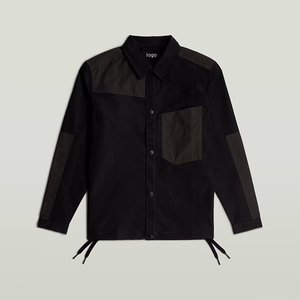 Chemise en jean sur mesure pour homme, chemise à boutons avec poche poitrine, panneaux contrastés, ourlet à cordon pour streetwear - Product Image 1
