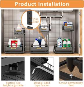 Estante de almacenamiento multiusos organizador de fregadero de cocina de 2 niveles ajustable alto para gabinete de baño de cocina - Product Image 4