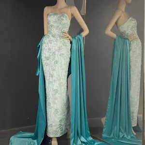 QUEENS GOWN scalloped mermaid dress fashion show stage dress with cape evening dress