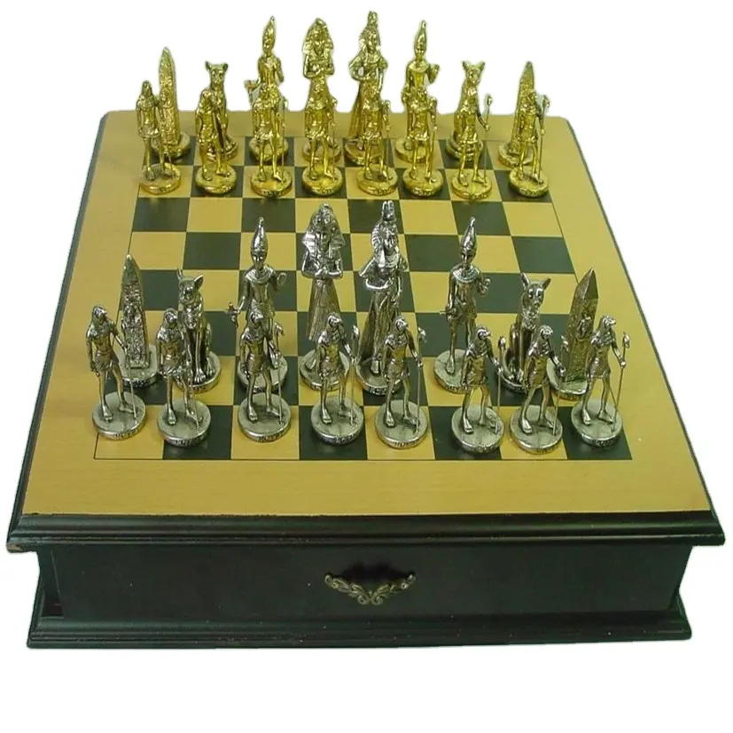 Piezas de ajedrez de metal de aleación Retro de alta gama, figura de Egipto, juego de ajedrez de tablero plegable de madera