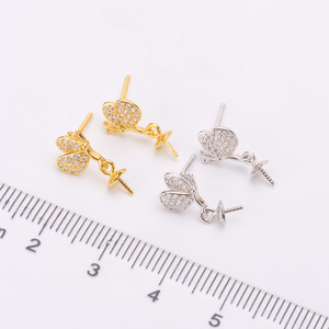 Accesorios de Plata S925 para DIY, Bandeja Vacía para Perlas, Joyería de Plata con Forma de Mariposa, Pendientes para Perlas de 7-10mm, Artículo 20578 - Product Image 2