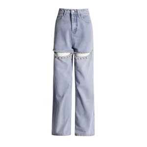 Nouveau style OEM, jean baggy personnalisé avec logo, coupe droite ample, taille basse, jean baggy pour femmes - Product Image 4