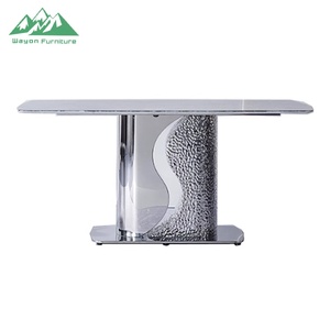 Table à manger Wayon en pierre frittée de luxe avec base en acier inoxydable miroir à effet d'ondulation de l'eau, table moderne haut de gamme pour hôtel et villa - Product Image 3
