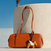 Sac bowling d'hiver en cuir véritable pour femme, avec deux sangles et fermeture éclair, en cuir de vachette pleine fleur tanné végétal