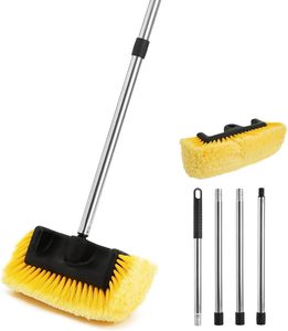 Brosse de lavage de voiture à cinq faces avec manche long de 61 pouces, sans rayures, pour le nettoyage de voitures, bateaux, maisons, façades et sols - Product Image 1