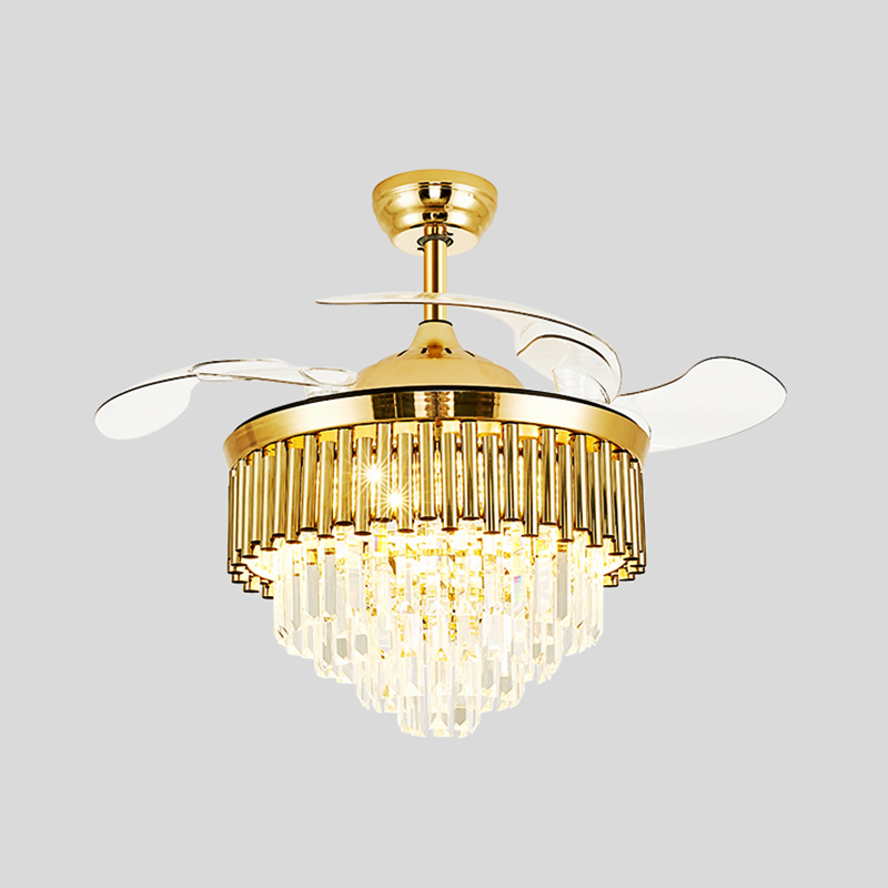 Luxury Crystal Invisible LED Ceiling Fan Light, Modern Chandelier Fan for Living & Dining Room, High-End Home Lighting