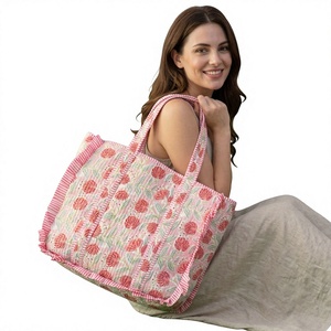 Bolso tote de algodón acolchado con volantes, personalizado con impresión de logotipo, de gran capacidad, reutilizable, para compras diarias, bolso de hombro para regalo. - Product Image 1