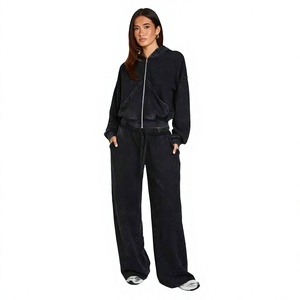 Women's Hooded <b>Crop</b> Top & <b>Jogger</b> Pants Set Full Sleeve Solid Color Loose Fit Casual Tracksuit All Seasons Wear - Product Image 1