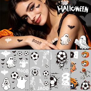 Autocollants de tatouage temporaire lumineux pour Halloween, motifs fantômes et chauves-<span class=keywords><strong>souris</strong></span> qui brillent dans le noir, faux tatouages pour enfants, fournitures de fête, art corporel imperméable - Product Image 5
