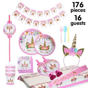 Nicro unicornio tema bebé niña cumpleaños vajilla Mesa fiesta decoraciones suministros para niñas con vajilla desechable cubiertos