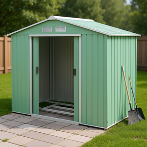 โรงเก็บของกลางแจ้งสีเขียวอ่อนขนาด 7x4 เมตร พร้อมประตูบานเลื่อน มีฐานรองรับ สำหรับเก็บอุปกรณ์ทำสวน สนามหญ้า และลานบ้าน - Product Image 2