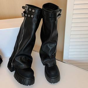 Botines de Tacón Grueso de Cuero Genuino, Cómodos, Modernos, Versátiles y Elegantes, de Media Pantorrilla, Ajustados, para Otoño e Invierno - Product Image 6