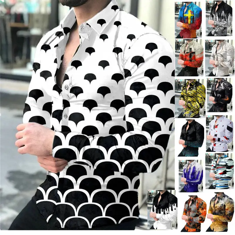 Wholesale High Quality Lapel Single Breasted Hawaii Long Sleeve Plus Size Beach Casual Shirts For Men Man Flower Shirt