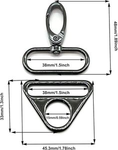 Crochets pivotants avec anneau en D, boucles coulissantes pour la fabrication de sangles de sacs à main, clips pivotants pour lanières, fermoirs mousquetons - Product Image 2