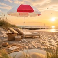 Grand parasol de plage de 220 cm pour adultes, rouge et blanc, protection solaire et pluie, avec mât en acier, ouverture manuelle, idéal pour piscine, camping et voyage