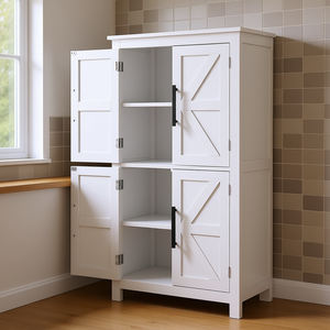 White Farmhouse Bathroom Cabinet 23.6 X 11.8 X 43.3 Freestanding <b>Kitchen</b> <b>Storage</b> Shelf 4 Tier - Product Image 2