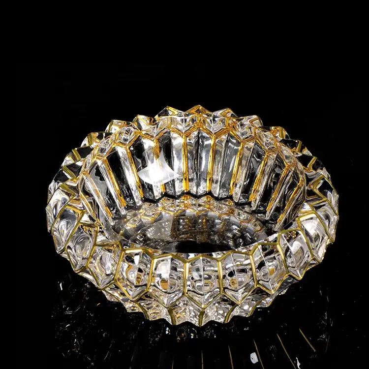 מיוחד מודרני זכוכית מאפרה עם גל עיצוב, סיגר המאפרה זהב קו