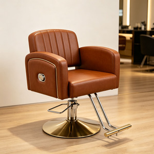Fauteuil de barbier inclinable robuste avec pompe hydraulique, base dorée inclinable à 180°, hauteur réglable, ergonomique, pour salon de coiffure - Product Image 6