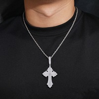 Pendentif Croix en Argent Sterling S925 Style Hip Hop, Breloque Religieuse pour Hommes et Femmes, Cadeau de Fête