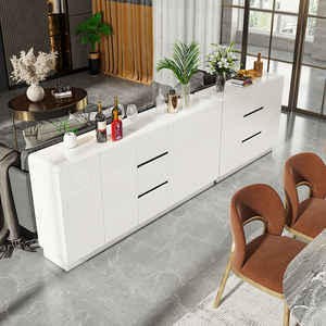 Lxyx Modern <b>White</b> Wood Panel Bar <b>Cabinet</b> with Slab Doors and <b>Storage</b> Drawers for Entryway or Kitchen Use - Product Image 2