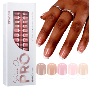 Ongles en gel souple à couverture complète, style French Manucure, courts, carrés, brillants, faciles à appliquer, pour extension d'ongles - Product Image 1