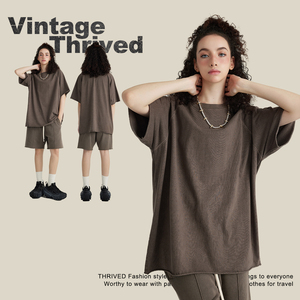 Popolare t-shirt oversize in puro cotone 275gsm girocollo a maniche corte lavata con orlo sfrangiato Raglan traspirante - Product Image 5