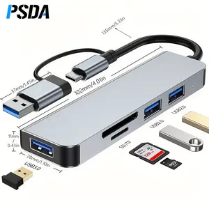 PSDA 3D LOGO USB HUB C HUB adaptador 5 en 1 USB C a USB 3,0 Dock para MacBook Pro para Nintendo Switch tipo C 3,0 Splitter