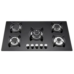 China manufacturer 5 Burner Built In Gas Stove Tempered Glass Gas Cooker Electric Gas Cooktops