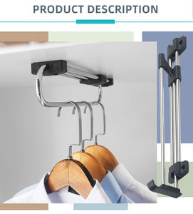 מתלה בגדים מתכוונן, נפתח, נשלף וניתן להסרה, עשוי ברזל ופלסטיק, עם בולם זעזועים יחיד, לתלייה על תקרה/דלת/קיר. - Product Image 4