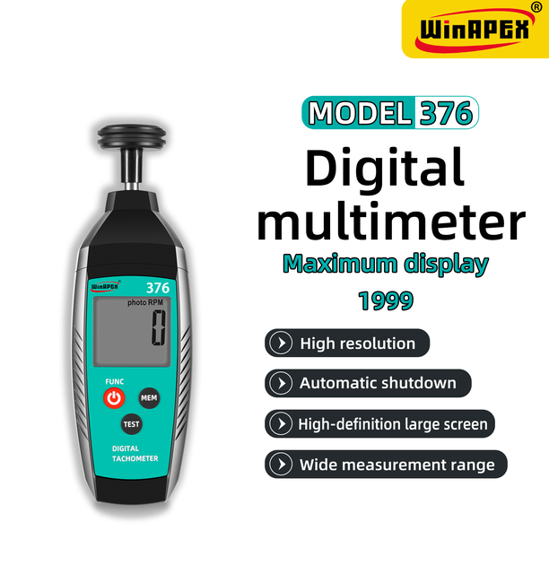 WinAPEX 376 Digital Tachometer Photoelectric/Contact RPM Measurement Memory Function High Accuracy Industrial Equipment IP65