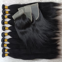 Letsfly Fournisseurs de cheveux humains, mèches de cheveux vierges brésiliens naturels lisses avec fermeture, cadeau gratuit 3 pièces de fermeture en dentelle