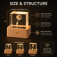 Cube de cristal gravé au laser 3D personnalisé avec base en bois LED, lumière de nuit, cadeau personnalisé avec photo ou logo, décoration