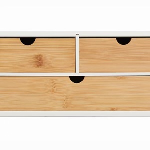 Bamboo Desktop <b>Storage</b> <b>Box</b> 3 <b>Drawer</b> Office Organizer For Student Dorm And Office Tidy Rectangle Standing Type Big Capacity - Product Image 2