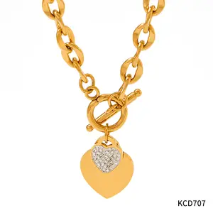 Ensemble de bijoux en acier inoxydable européen et américain, ensemble de collier et bracelet en forme de cœur