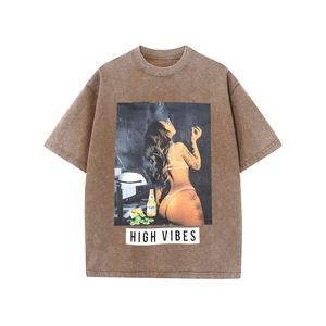 T-shirt rétro vintage en coton lavé à l'acide de haute qualité 100% coton style HipHop t-shirts surdimensionnés à manches courtes impression à séchage rapide - Product Image 2