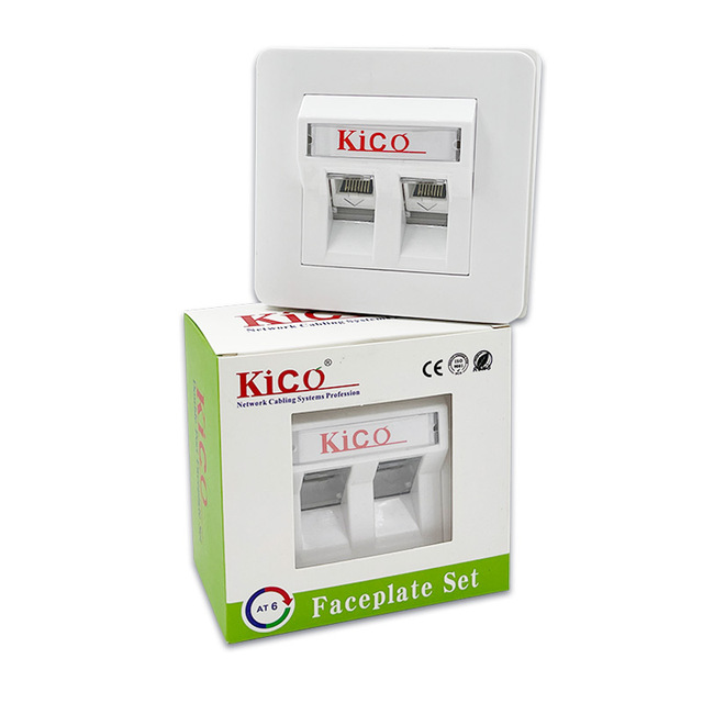 Kico Cat6 RJ45 2 Port PC Material ISO/CE/FCC/ROHS Certified Wall Faceplate Type 86*86 Network Connector Keystone Jacks