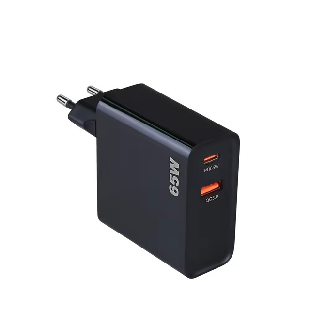 Custom Logo 2-Port Dual PD 65W Type-C USB Electric Wall Charger GaN Foldable Universal for Laptop & Mobile Phone