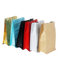 En stock, sacs d'emballage pour bonbons en aluminium imprimé coloré, à fond carré, avec valve de dégazage, scellés sur 8 côtés et fermeture éclair refermable
