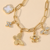 Bracelet à breloques Mylove personnalisé en laiton plaqué or avec micro-pavé de zircone cubique, motifs papillon, fleur, trèfle et chaîne trombone, pour femme, tendance