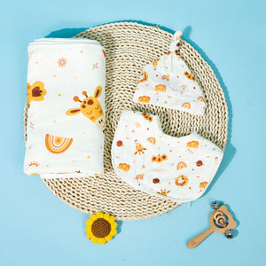Giraffe e pianeti in cotone neonato personalizzato stampa mussola fasciante traspirante coperta di mussola per neonato bavaglini da lavaggio per neonato - Product Image 6