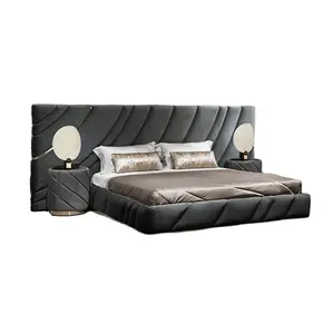 Conjunto de muebles de dormitorio con marco de madera de terciopelo negro, camas king size modernas de lujo para california, venta al por mayor