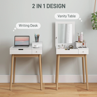 Ensemble de coiffeuse moderne en bois blanc durable avec 3 tiroirs, miroir LED, loupe 3X/5X et tabouret pour salon - Vente en gros