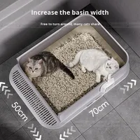 Bac à litière pour chat extra large de style ouvert anti-éclaboussures avec bord surélevé Espace intérieur en plastique en acier inoxydable 20L Accessoire de toilette