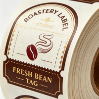 Étiquettes personnalisées vintage écologiques pour grains de café, autocollantes en vinyle, imprimées à l'or, pour emballage promotionnel